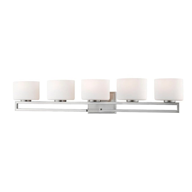 Z-Lite Privet 41" 5-Light LED Brushed Nickel Vanity Light With Matte Opal Glass Shade