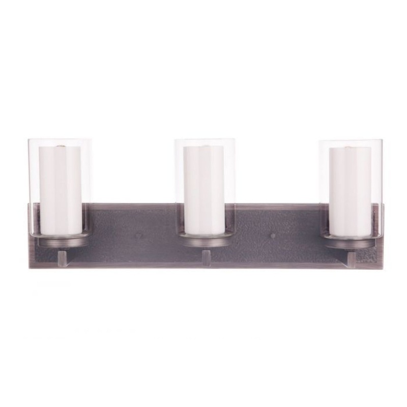 Craftmade Texture 24" 3-Light Natural Iron Vanity Light With White Frosted Inner and Clear Outer Glass Shades