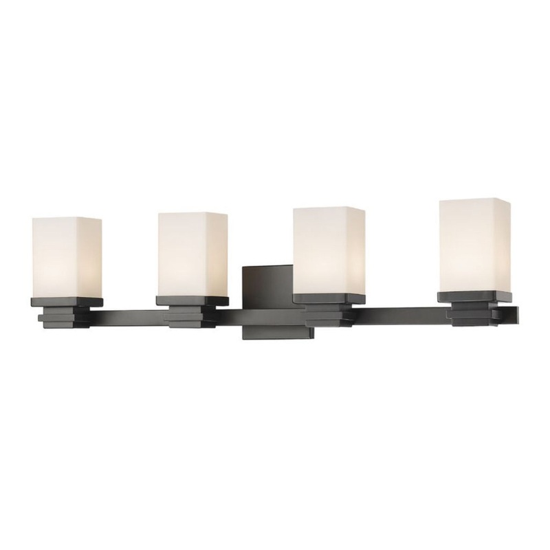 Z-Lite Avige 31" 4-Light LED Bronze Vanity Light With Matte Opal Glass Shade
