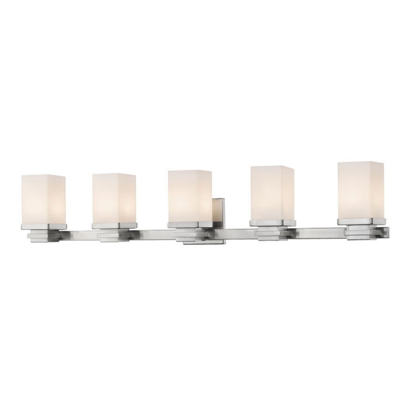 Z-Lite Avige 40" 5-Light LED Brushed Nickel Vanity Light With Matte Opal Glass Shade