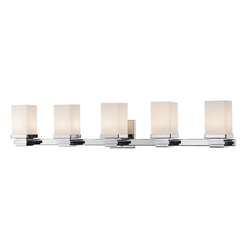Z-Lite Avige 40" 5-Light LED Chrome Vanity Light With Matte Opal Glass Shade