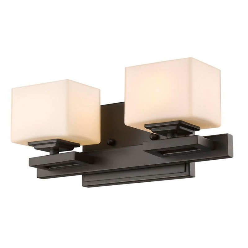 Z-Lite Cuvier 12" 2-Light LED Bronze Vanity Light With Matte Opal Glass Shade