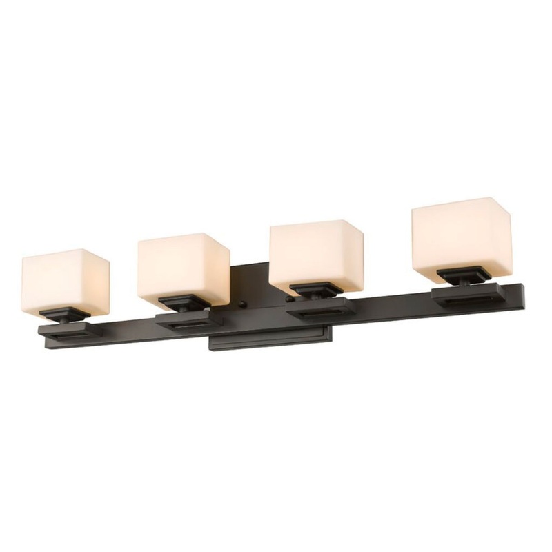 Z-Lite Cuvier 27" 4-Light LED Bronze Vanity Light With Matte Opal Glass Shade