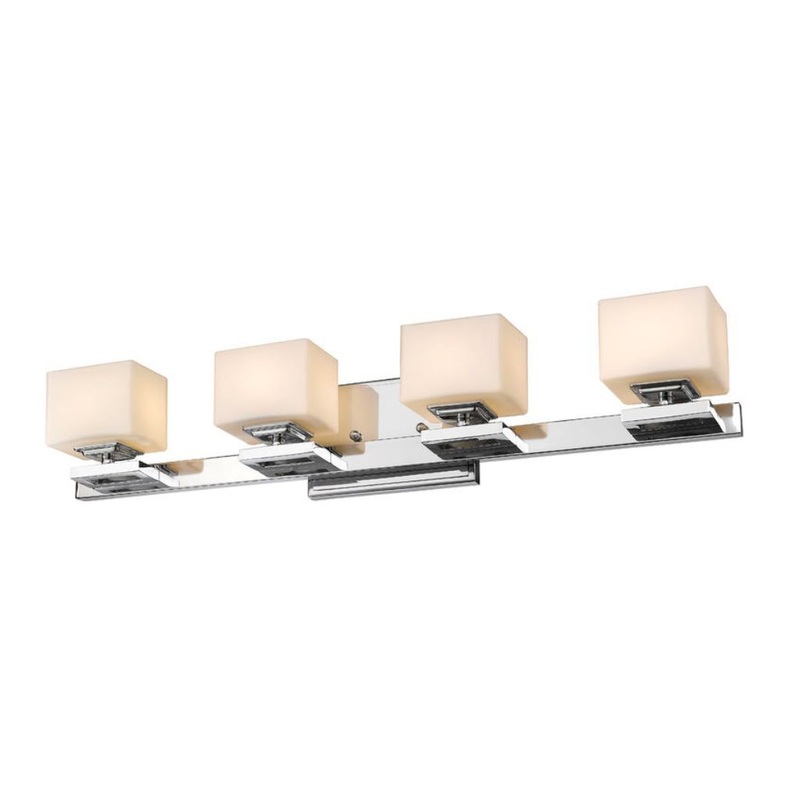 Z-Lite Cuvier 27" 4-Light LED Chrome Vanity Light With Matte Opal Glass Shade
