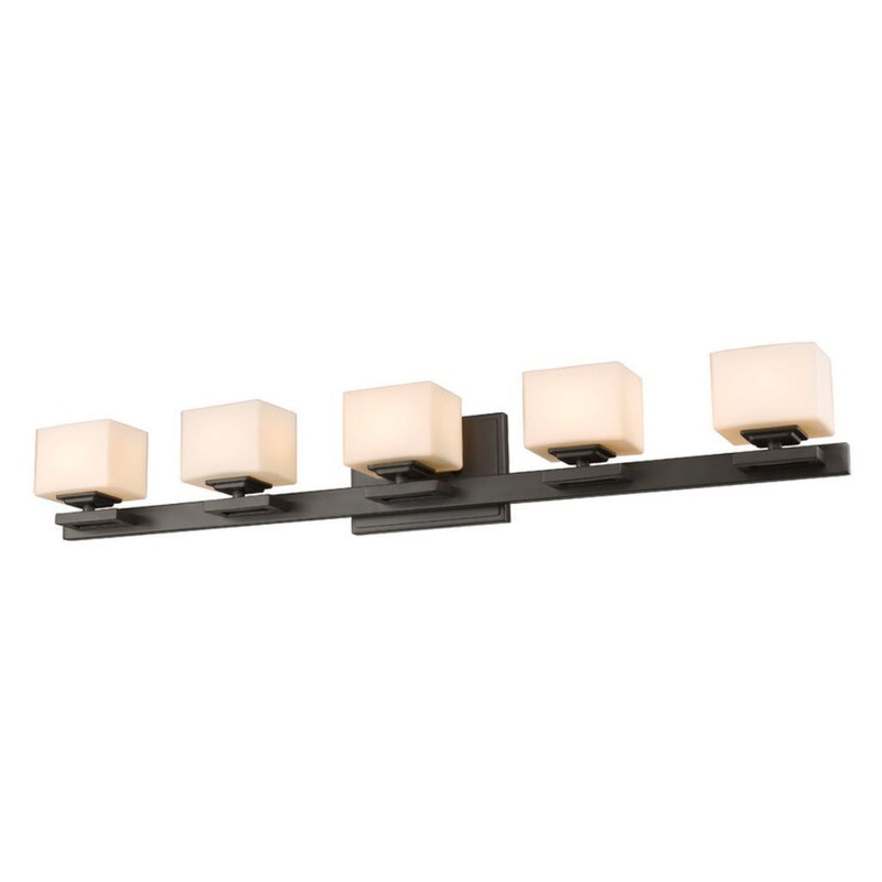Z-Lite Cuvier 35" 5-Light LED Bronze Vanity Light With Matte Opal Glass Shade