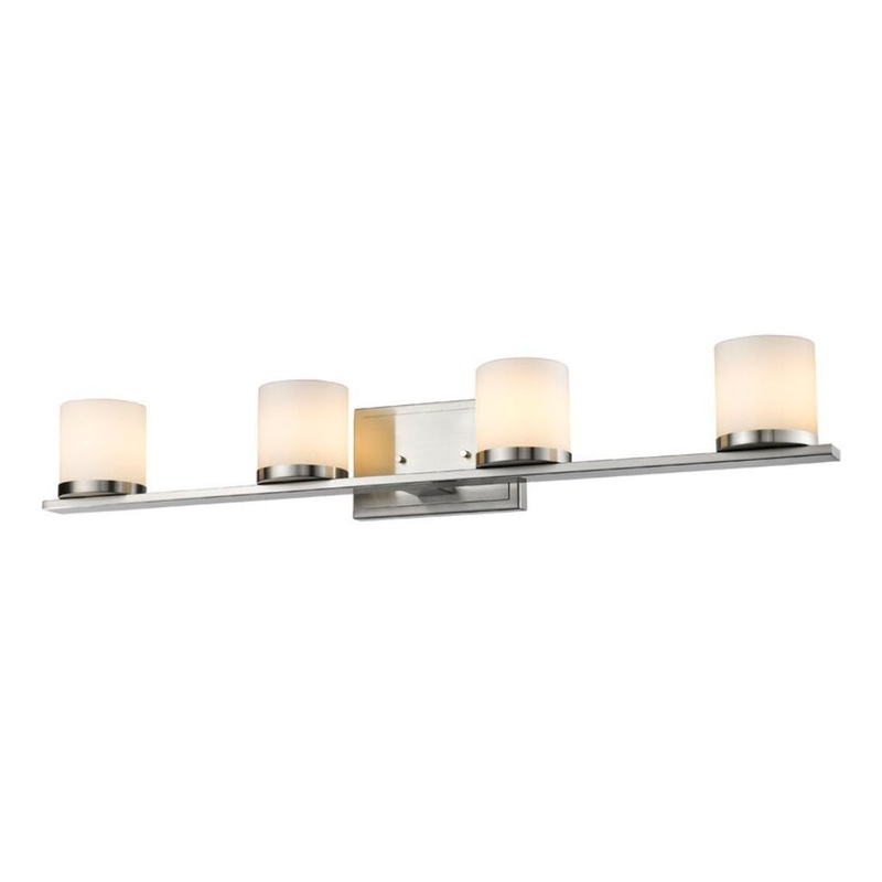 Z-Lite Nori 32" 4-Light LED Brushed Nickel Vanity Light With Matte Opal Glass Shade