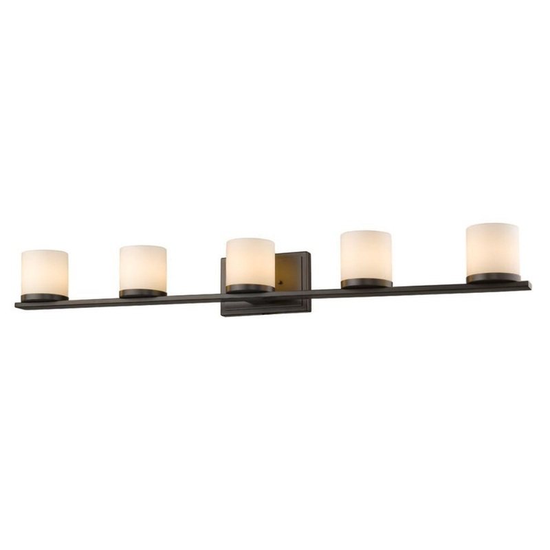 Z-Lite Nori 40" 5-Light LED Bronze Vanity Light With Matte Opal Glass Shade