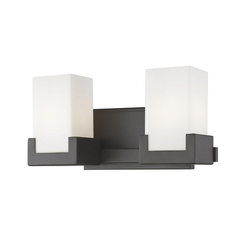 Z-Lite Peak 13" 2-Light LED Bronze Vanity Light With Clear and Matte Opal Shade