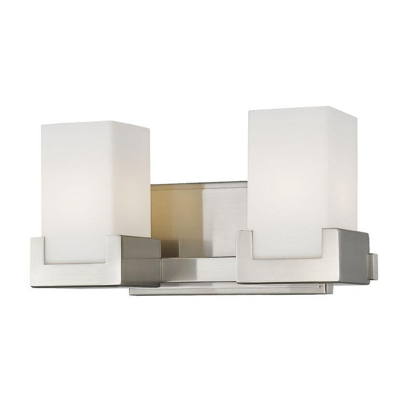 Z-Lite Peak 13" 2-Light LED Brushed Nickel Vanity Light With Clear and Matte Opal Shade