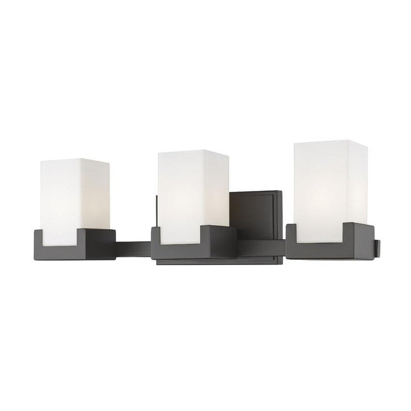 Z-Lite Peak 22" 3-Light LED Bronze Vanity Light With Clear and Matte Opal Shade