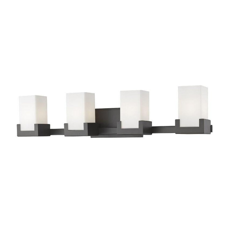 Z-Lite Peak 31" 4-Light LED Bronze Vanity Light With Clear and Matte Opal Shade