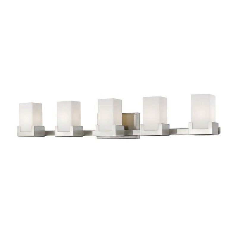 Z-Lite Peak 40" 5-Light LED Brushed Nickel Vanity Light With Clear and Matte Opal Shade