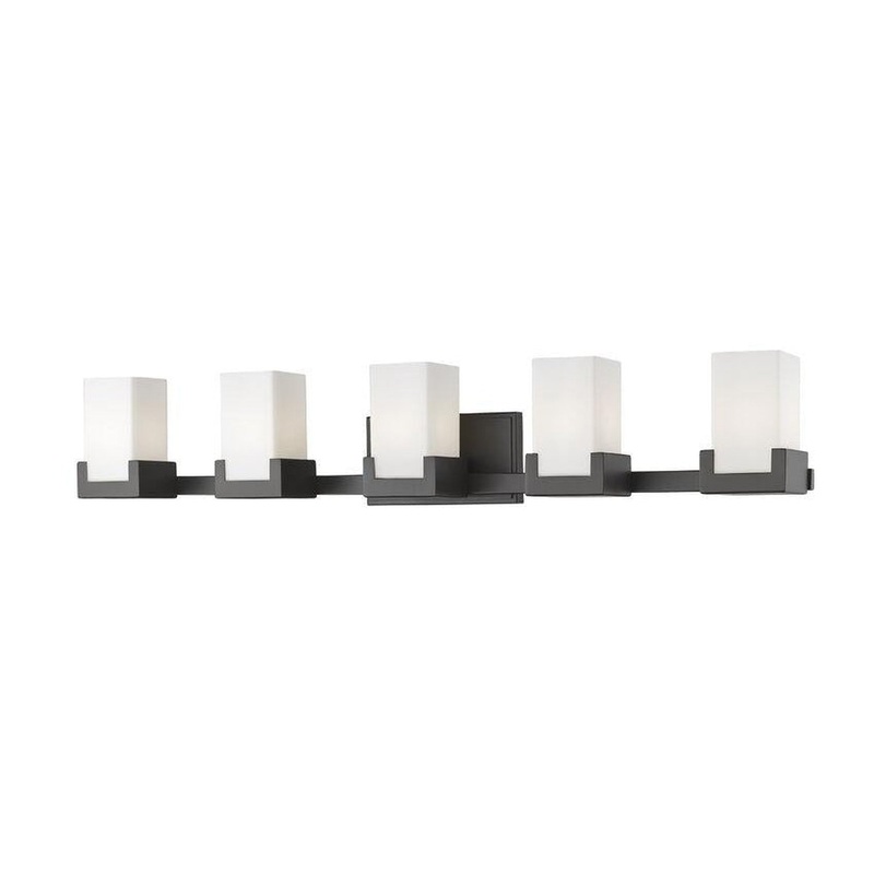 Z-Lite Peak 40" 5-Light LED Shade Bronze Vanity Light With Clear and Matte Opal