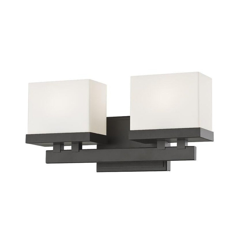 Z-Lite Rivulet 14" 2-Light LED Bronze Vanity Light With Matte Opal Glass Shade