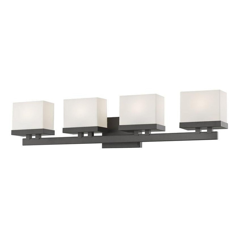 Z-Lite Rivulet 31" 4-Light LED Bronze Vanity Light With Matte Opal Glass Shade