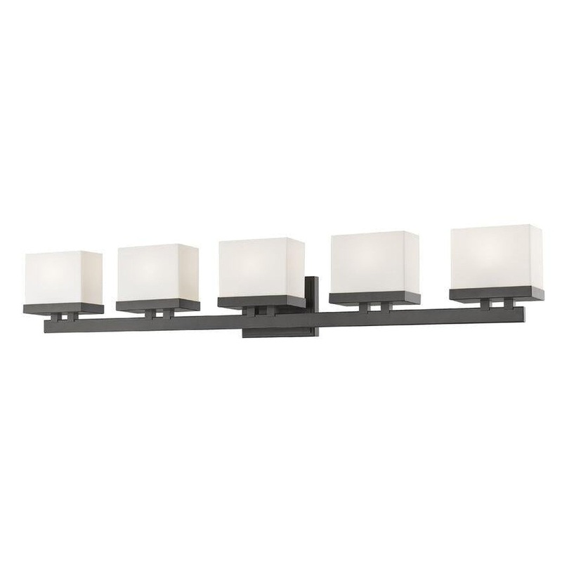 Z-Lite Rivulet 40" 5-Light LED Bronze Vanity Light With Matte Opal Glass Shade