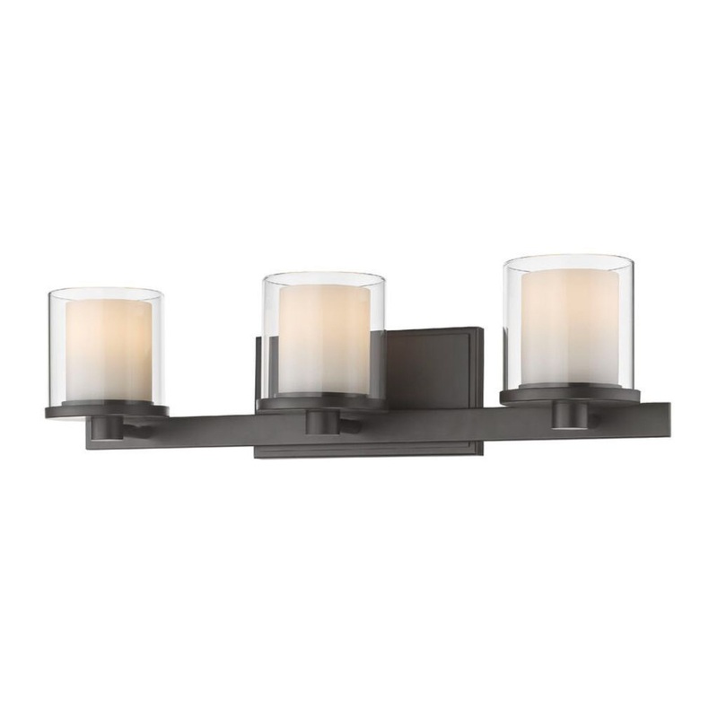 Z-Lite Schema 23" 3-Light LED Bronze Vanity Light With Clear and Matte Opal Glass Shade