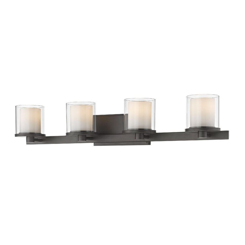 Z-Lite Schema 32" 4-Light LED Bronze Vanity Light With Clear and Matte Opal Glass Shade