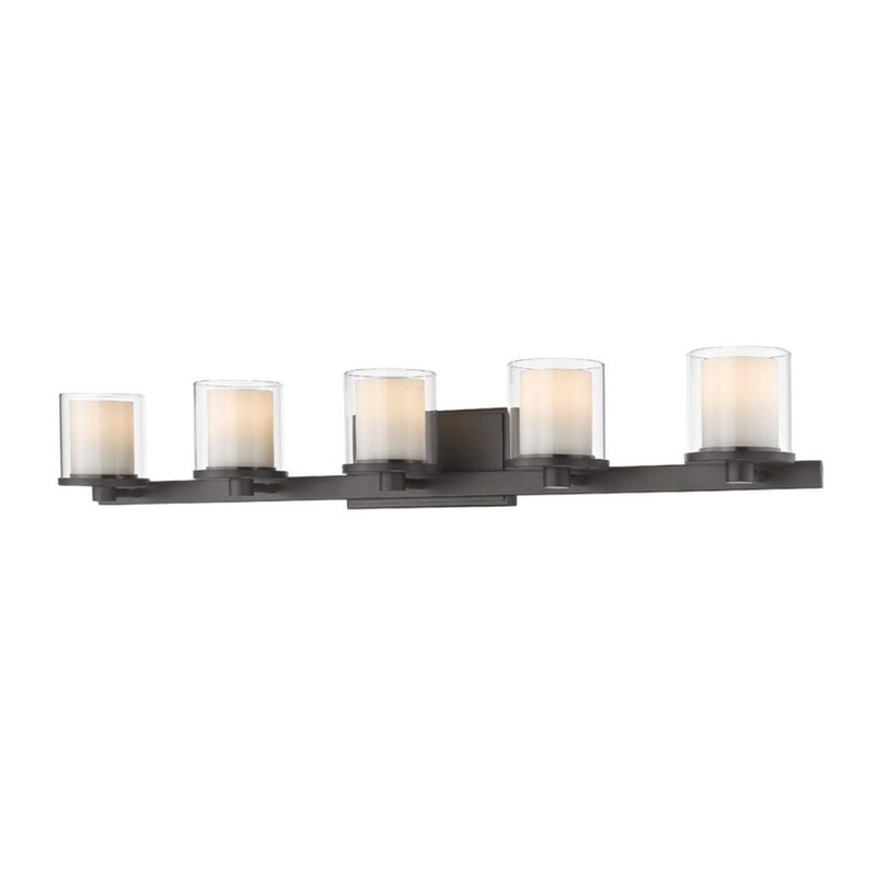 Z-Lite Schema 38" 5-Light LED Bronze Vanity Light With Clear and Matte Opal Glass Shade