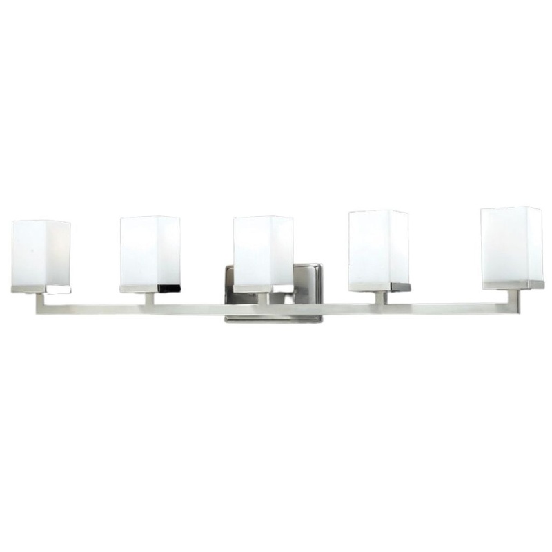 Z-Lite Tidal 40" 5-Light Brushed Nickel  Vanity Light With Matte Opal Glass Shade
