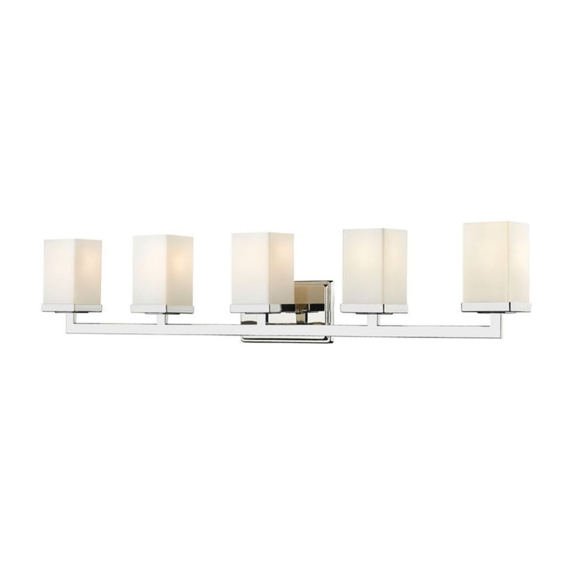 Z-Lite Tidal 40" 5-Light Chrome Vanity Light With Matte Opal Glass Shade