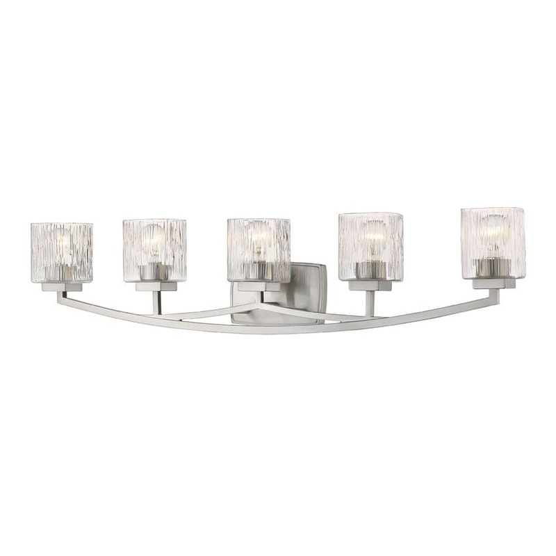 Z-Lite Zaid 40" 5-Light Brushed Nickel Vanity Light With Chisel Glass Shade