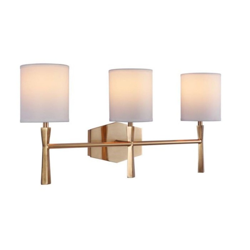 Craftmade Chatham 23" 3-Light Satin Brass Vanity Light With White Linen Shades