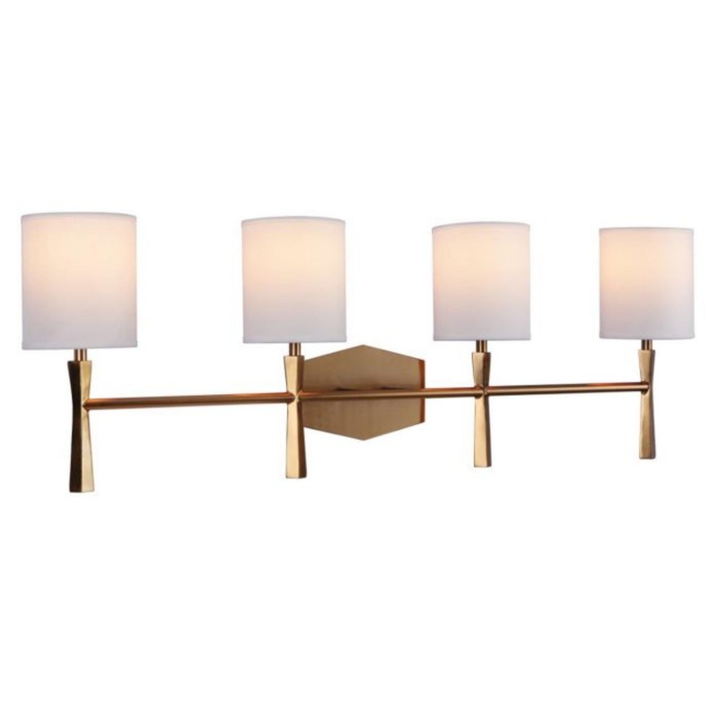Craftmade Chatham 32" 4-Light Satin Brass Vanity Light With White Linen Shades