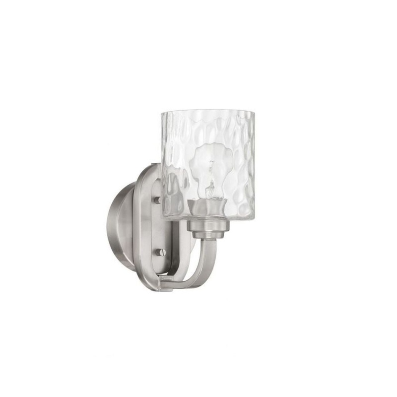 Craftmade Collins 5" x 9" 1-Light Brushed Polished Nickel Wall Sconce With Clear Hammered Glass Shade