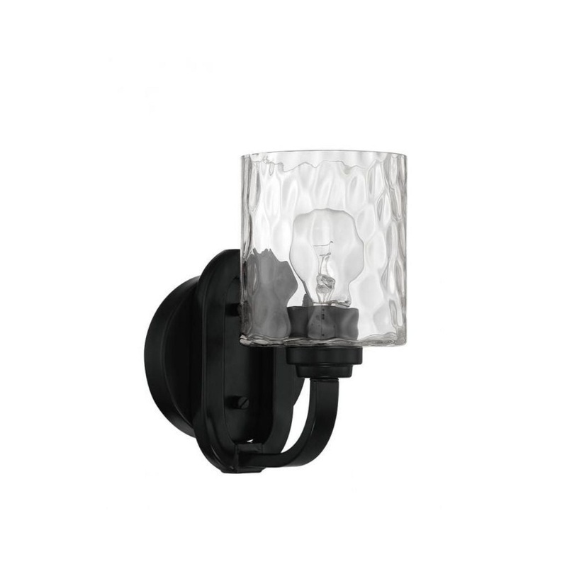 Craftmade Collins 5" x 9" 1-Light Flat Black Wall Sconce With Clear Hammered Glass Shade