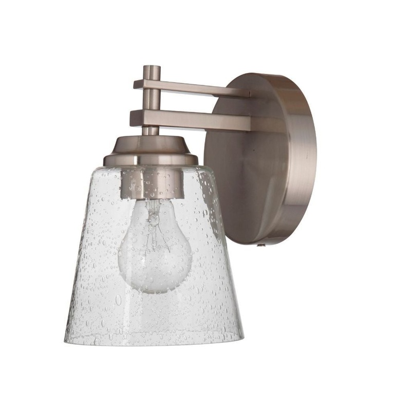 Craftmade Drake 6" x 9" 1-Light Brushed Polished Nickel Wall Sconce With Clear Seeded Glass Shade