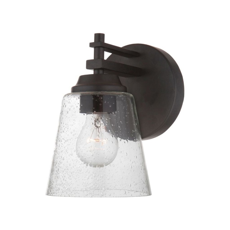 Craftmade Drake 6" x 9" 1-Light Flat Black Wall Sconce With Clear Seeded Glass Shade