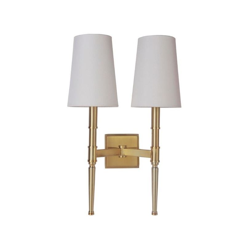 Craftmade Ella 13" x 20" 2-Light Satin Brass Wall Sconce With White Linen Shade
