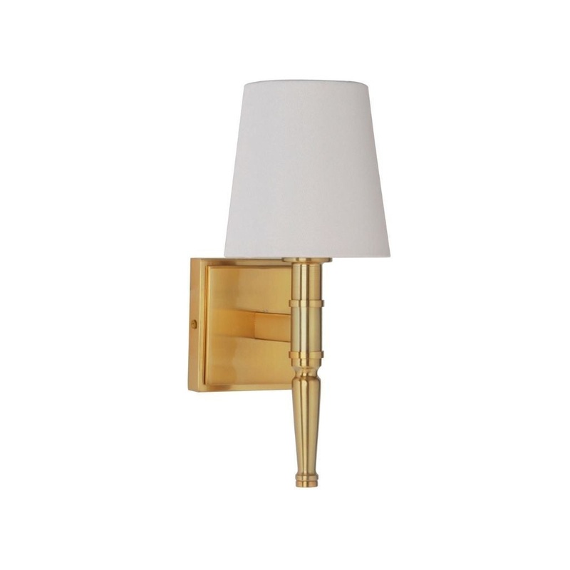 Craftmade Ella 5" x 12" 1-Light Satin Brass Wall Sconce With White Linen Shade