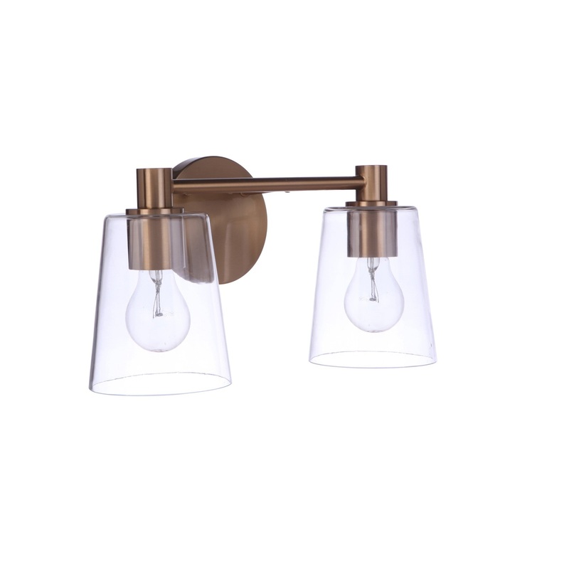 Craftmade Emilio 15" 2-Light Satin Brass Vanity Light With Clear Glass Shades