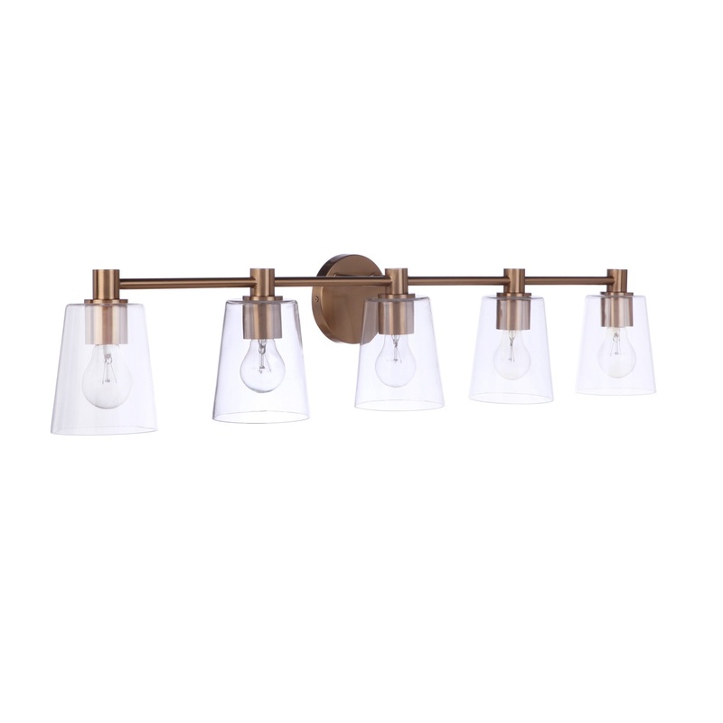 Craftmade Emilio 42" 5-Light Satin Brass Vanity Light With Clear Glass Shades