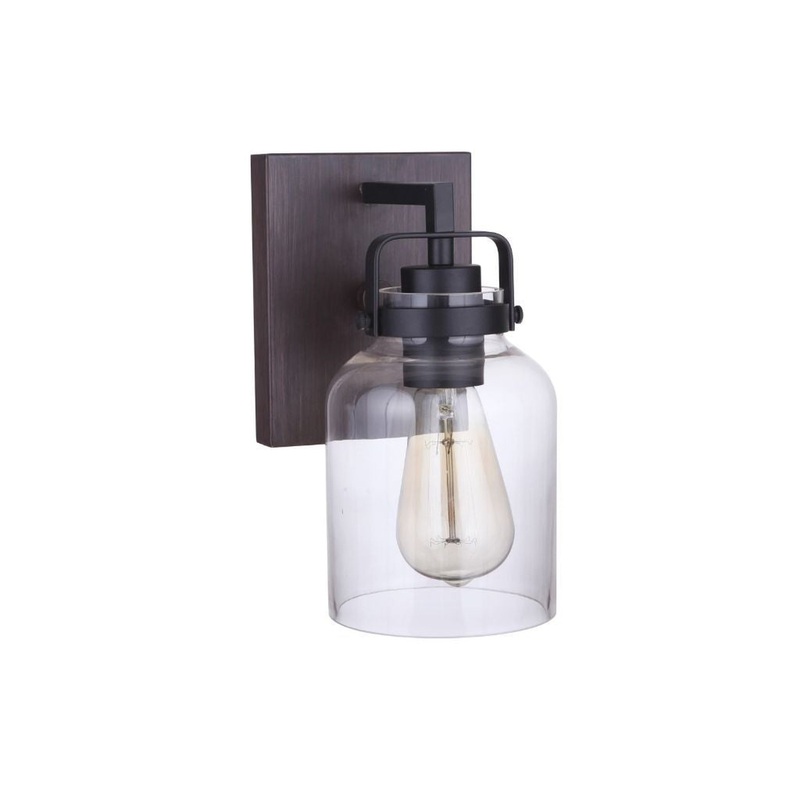 Craftmade Foxwood 5" x 10" 1-Light Flat Black and Dark Teak Wall Sconce With Clear Glass Shade