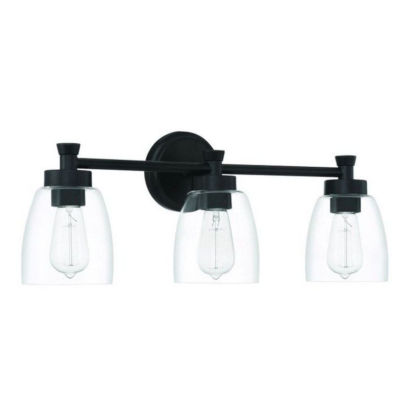 Craftmade Henning 24" 3-Light Flat Black Vanity Light With Clear Glass Shades