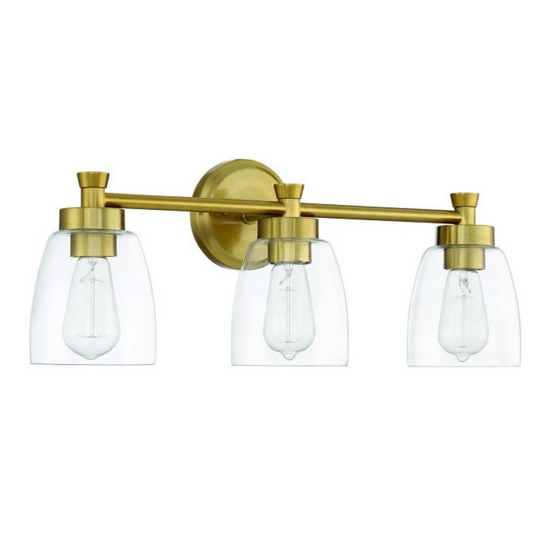 Craftmade Henning 24" 3-Light Satin Brass Vanity Light With Clear Glass Shades