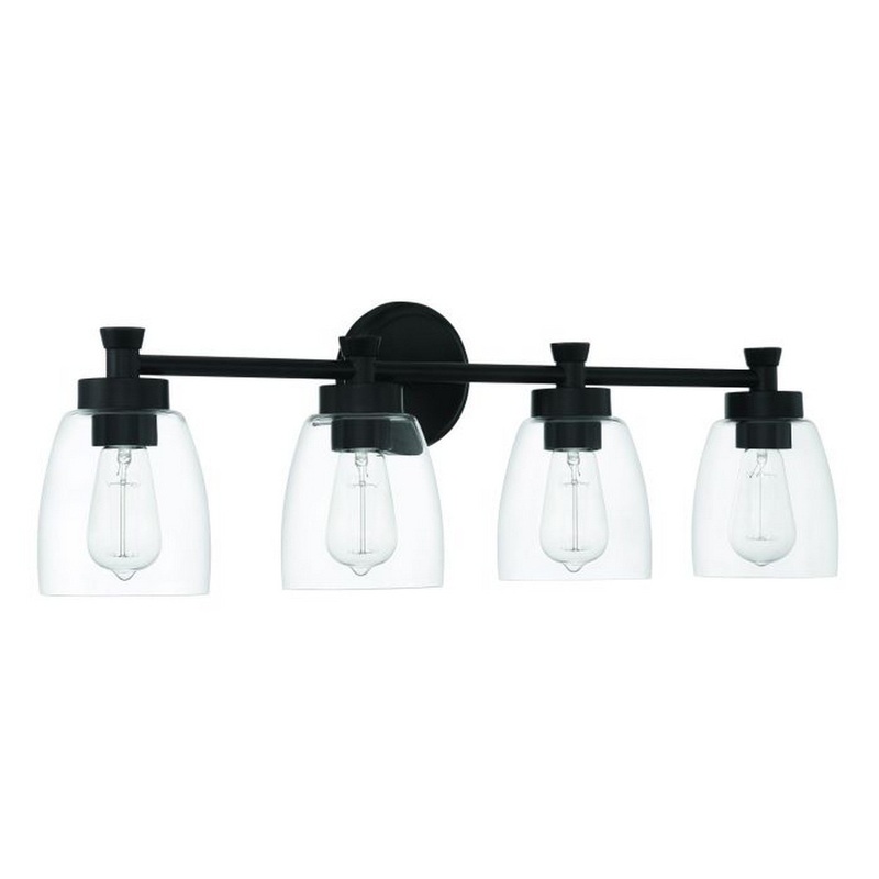 Craftmade Henning 30" 4-Light Flat Black Vanity Light With Clear Glass Shades