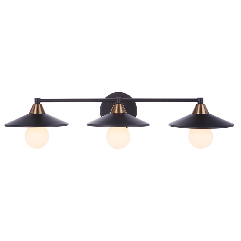 Craftmade Isaac 29" 3-Light Flat Black and Satin Brass Vanity Light With Metal Shade