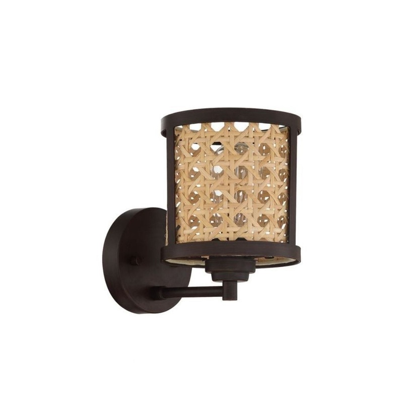 Craftmade Malaya 6" x 9" 1-Light Aged Brushed Bronze Wall Sconce With Woven Rattan Shade