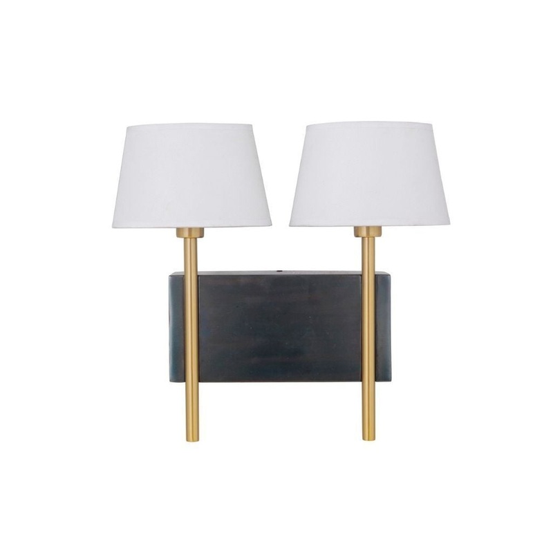 Craftmade Parker 16" x 15" 2-Light Fired Steel and Satin Brass Wall Sconce With White Linen Fabric Shade