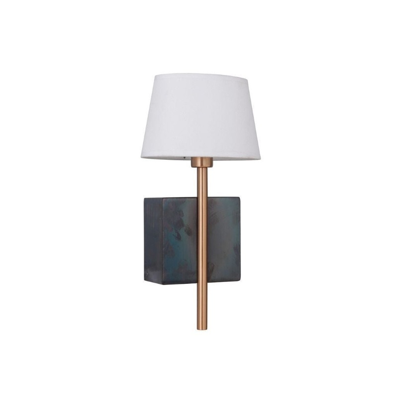 Craftmade Parker 7" x 15" 1-Light Fired Steel and Satin Brass Wall Sconce With White Linen Fabric Shade