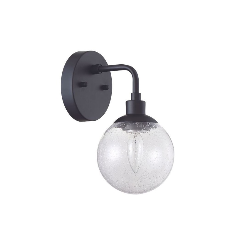 Craftmade Que 6" x 11" 1-Light Flat Black Wall Sconce With Clear Seeded Glass Globe Shade
