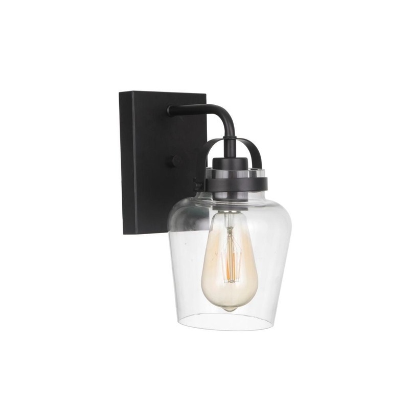 Craftmade Trystan 5" x 10" 1-Light Flat Black Wall Sconce With Clear Glass Shade