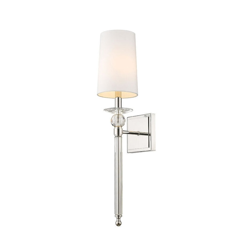 Z-Lite Ava 6" 1-Light Polished Nickel Wall Sconce With White Fabric Shade