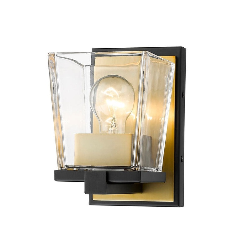Z-Lite Bleeker Street 5" 1-Light Matte Black and Olde Brass Wall Sconce With Clear Glass Shade