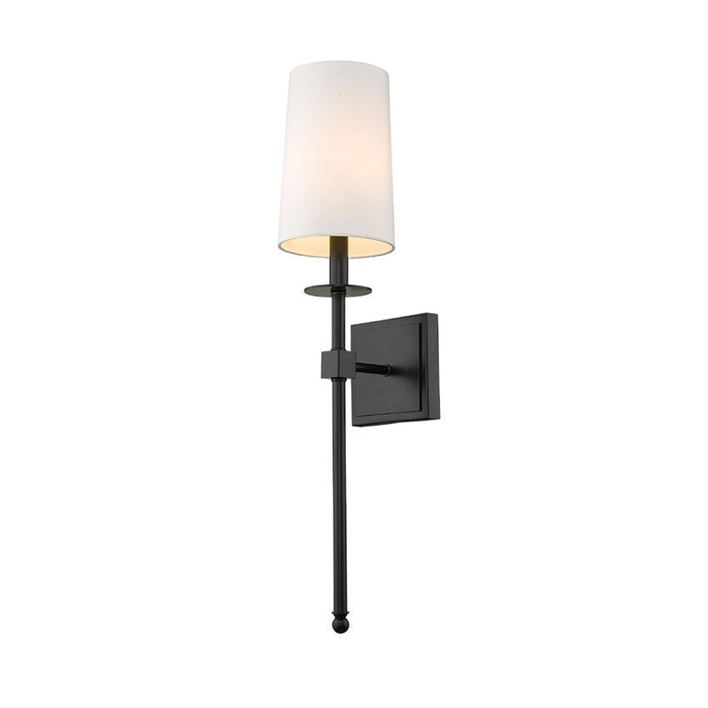 Z-Lite Camila 6" 1-Light Matte Black Wall Sconce With White Fabric Shade