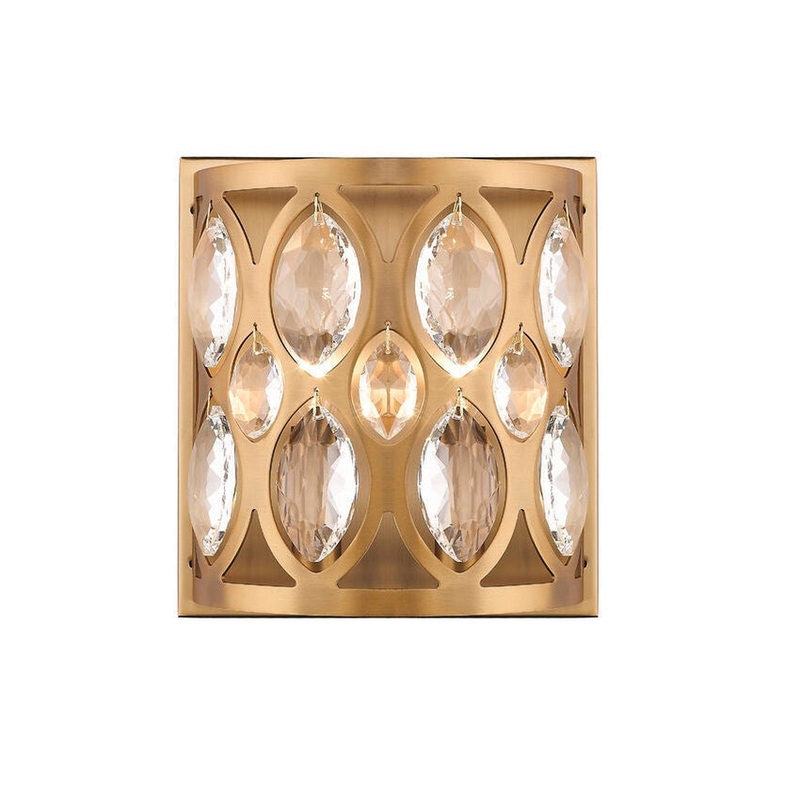 Z-Lite Dealey 9" 2-Light Heirloom Brass Wall Sconce With Clear Crystal Shade